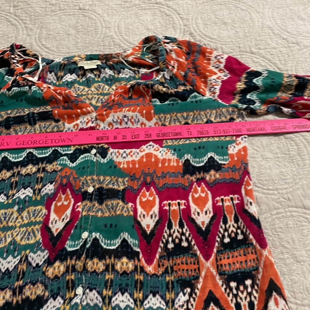 Lucky Brand Colorful Ikat Aztec Printed 100% cotton boho blouse size large